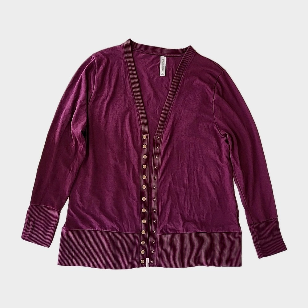 Zenana Outfitters Women's 2X Snap Button Front V-Neck Knit Cardigan Wine Soft